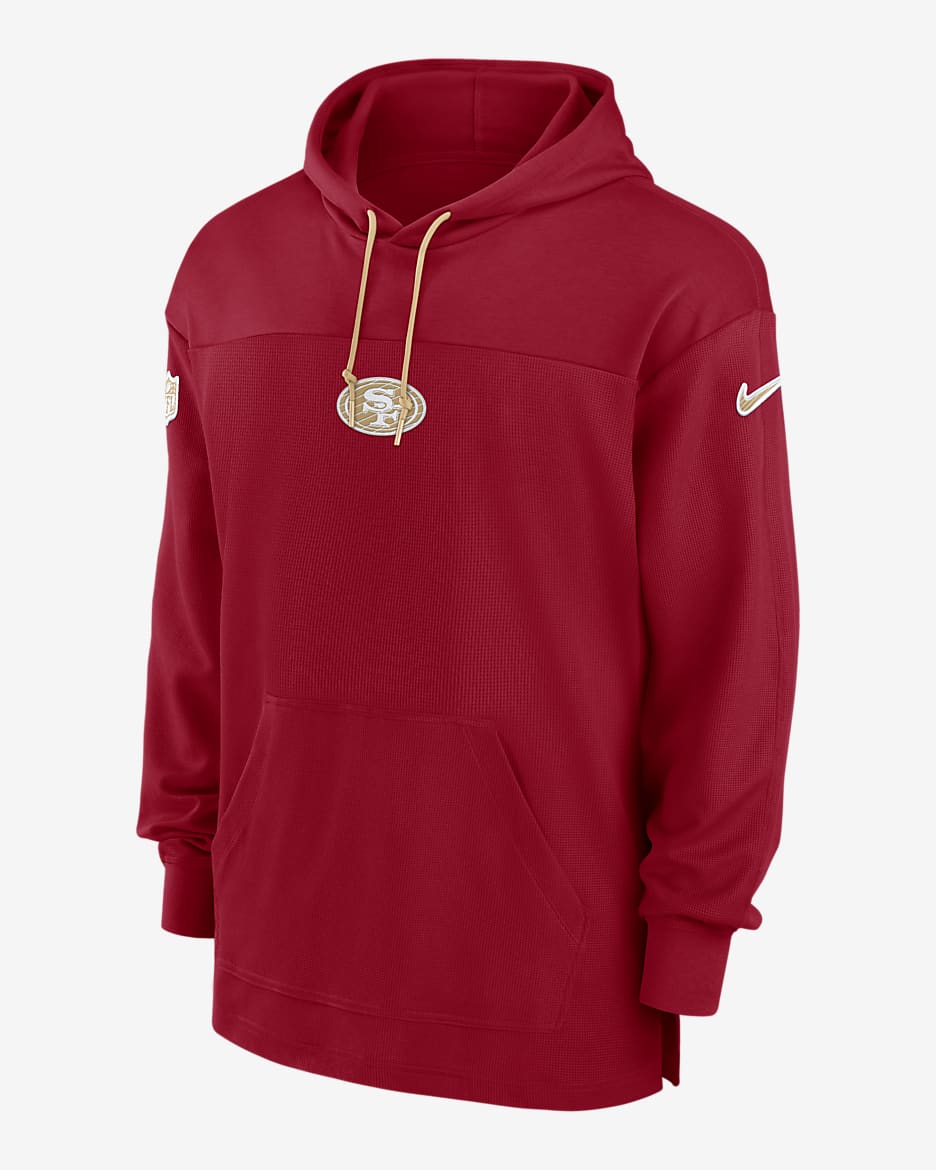San Francisco 49ers Sideline Jersey Men's Nike Dri-FIT NFL Pullover Hoodie - Gym Red