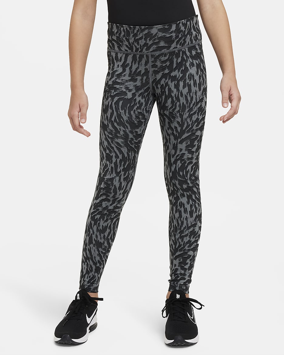 Nike One Older Kids' (Girls') Dri-FIT Leggings - Smoke Grey/White