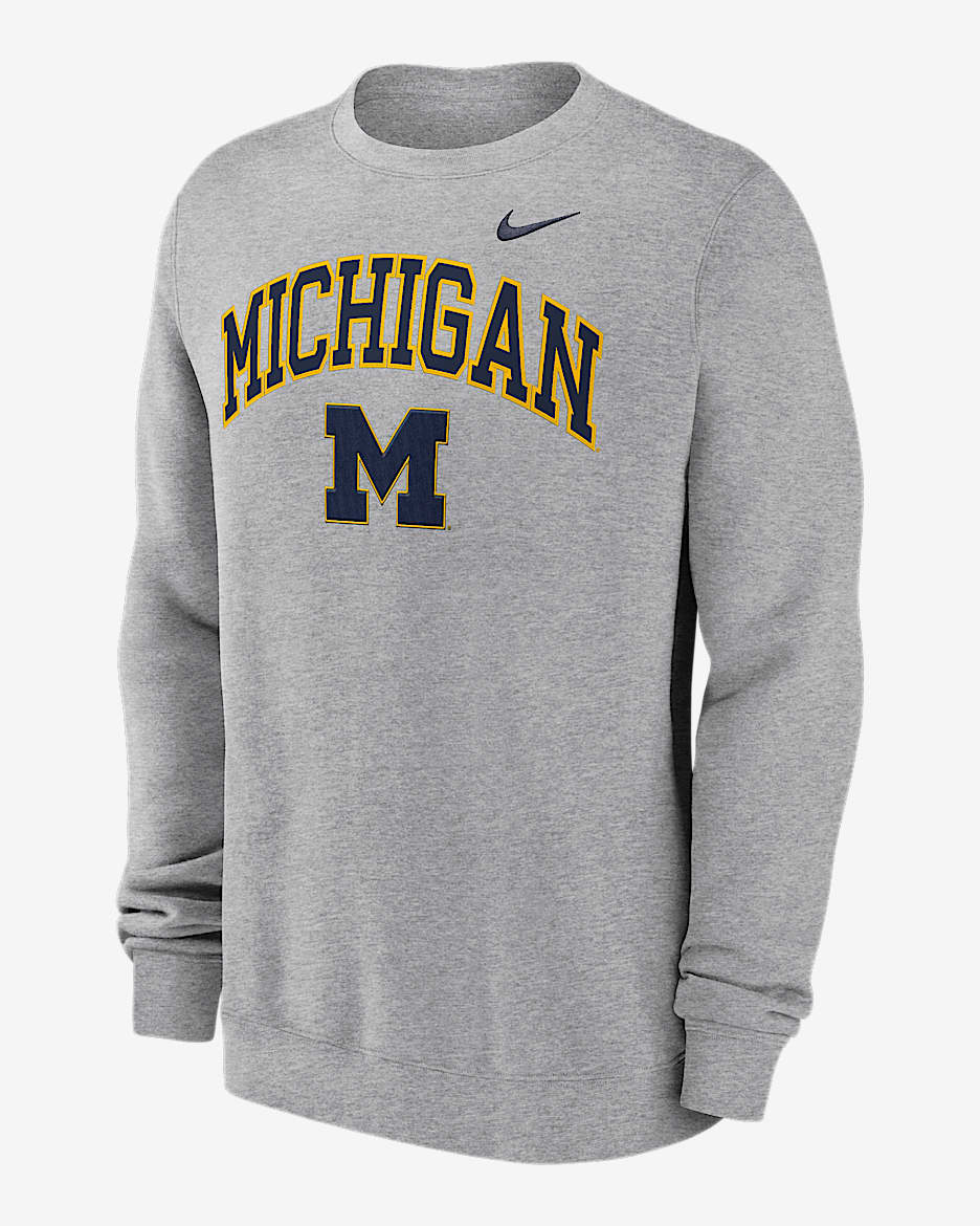 Michigan Arch Men's Nike College Pullover Crew - Grey