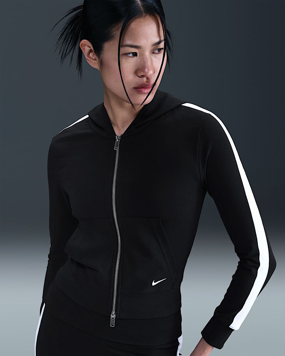 Nike Sportswear Women's Full-Zip Hooded Long-Sleeve Top - Black/White