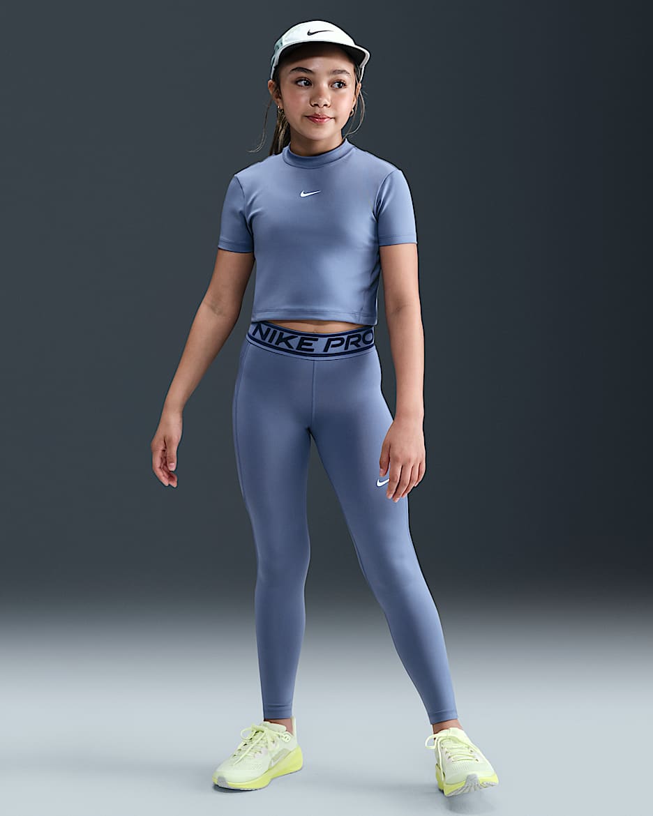 Nike Pro legging met halfhoge taille voor meisjes - World Indigo/Midnight Navy/Wit