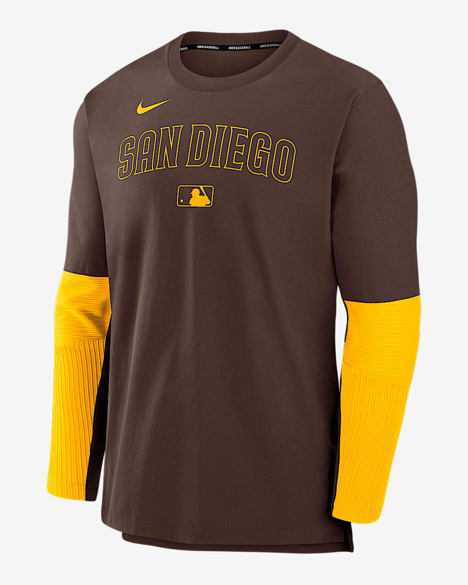 Chamarra sin cierre Nike Dri-FIT de la MLB para hombre San Diego Padres Authentic Collection Player - Marrón