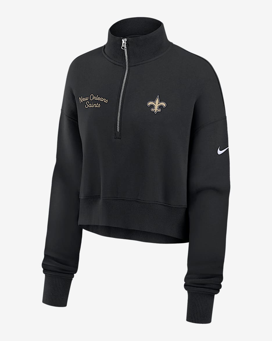 New Orleans Saints Phoenix Women's Nike NFL Cropped 1/4-Zip Crew - Black