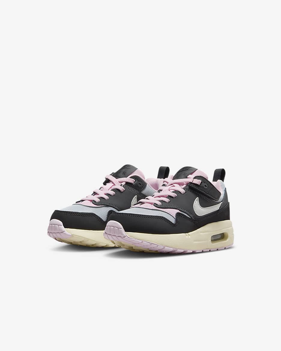 Nike Air Max 1 EasyOn Younger Kids' Shoes - Black/Anthracite/Pink Foam/Summit White