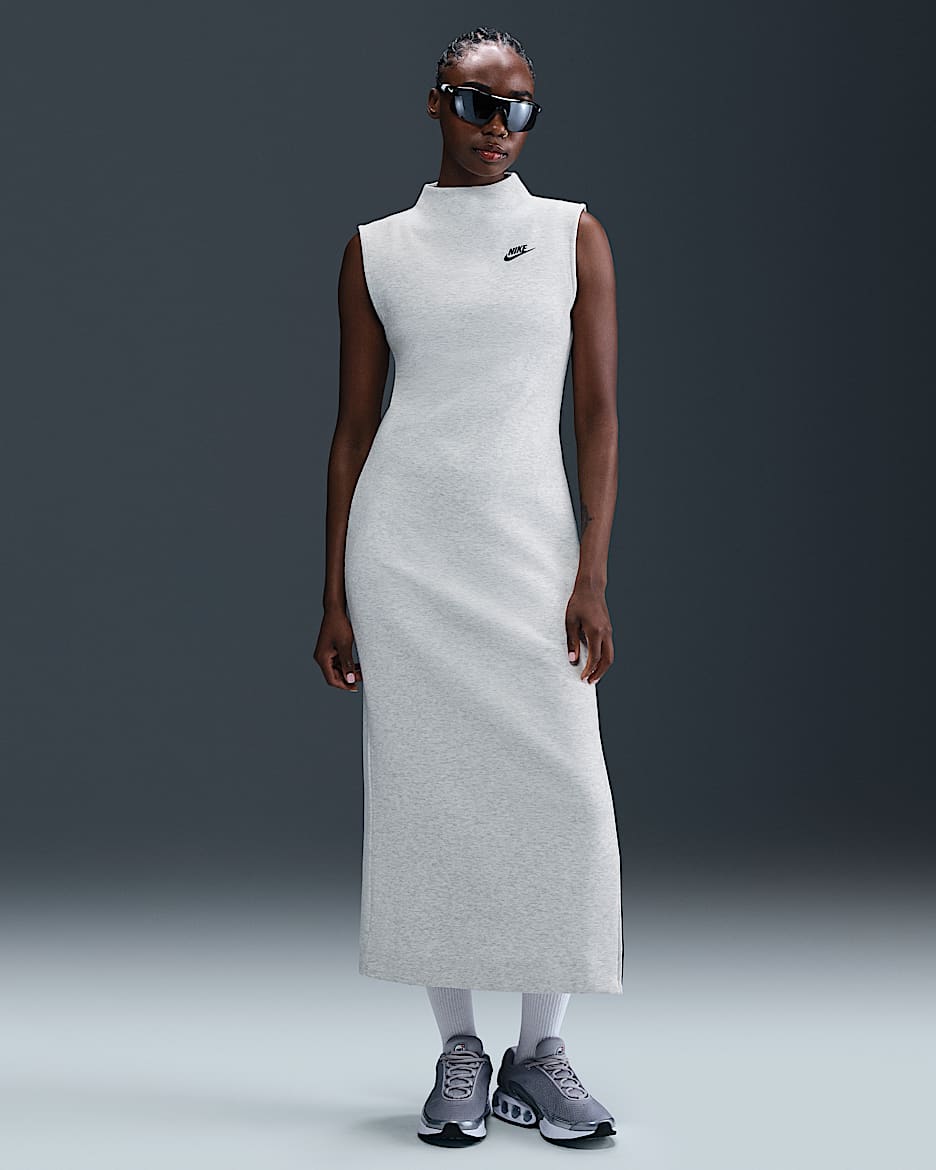 Vestido de tirantes slim de largo maxi para mujer Nike Sportswear Tech Fleece - Gris claro/Jaspeado/Negro