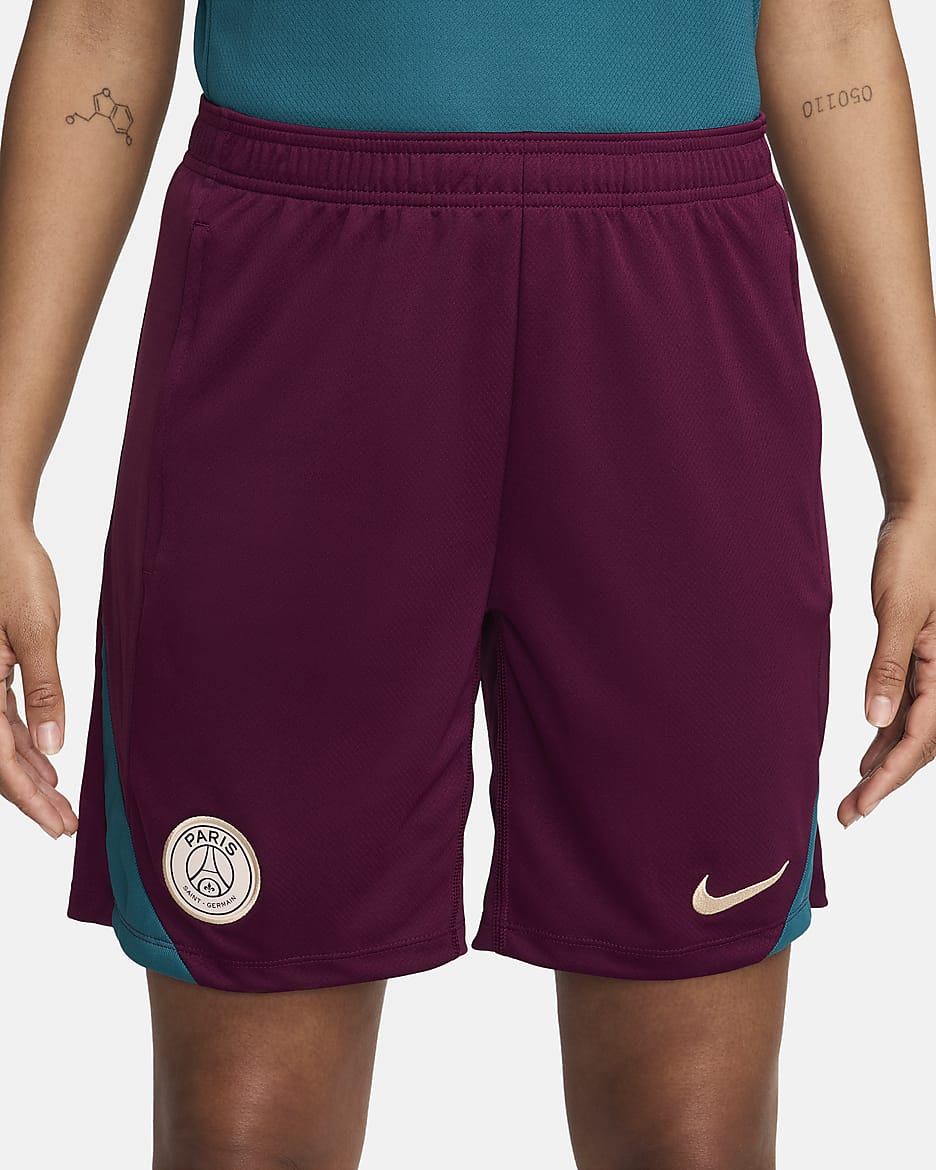 Paris Saint-Germain Strike Jordan Dri-FIT knit voetbalshorts voor heren - Bordeaux/Geode Teal/Guava Ice