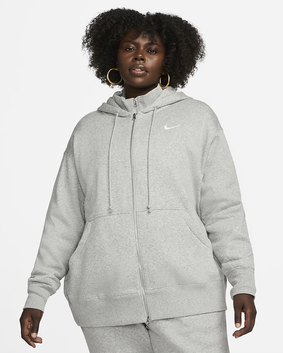 Nike Sportswear Phoenix Fleece Oversize-Damen-Hoodie mit durchgehendem Reißverschluss (große Größe) - Dark Grey Heather/Sail