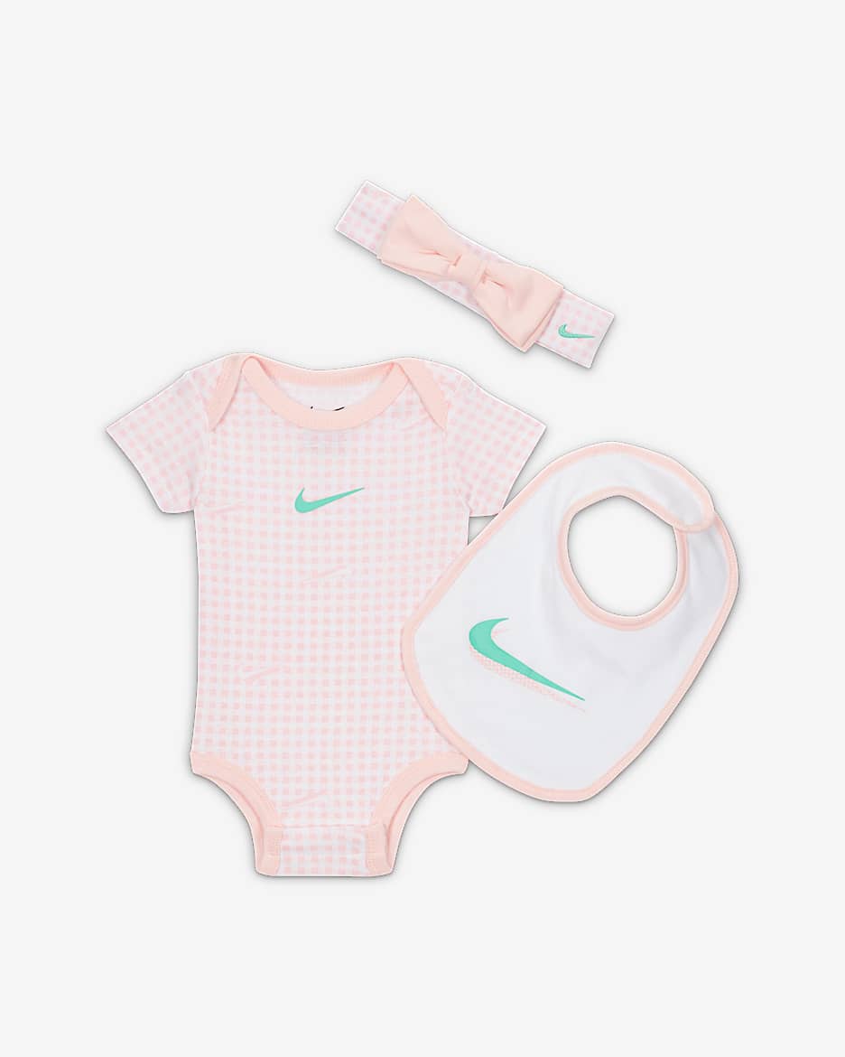 Nike Swoosh Gingham 3-Piece Box Set Baby 3-Piece Box Set - Pink Bloom