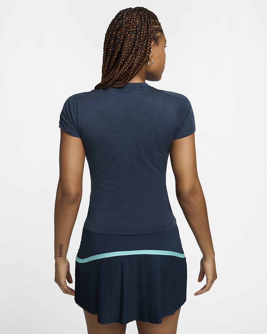 NikeCourt Advantage Women's Dri-FIT Short-Sleeve Tennis Top - Armory Navy/Armory Navy/Green Frost/White