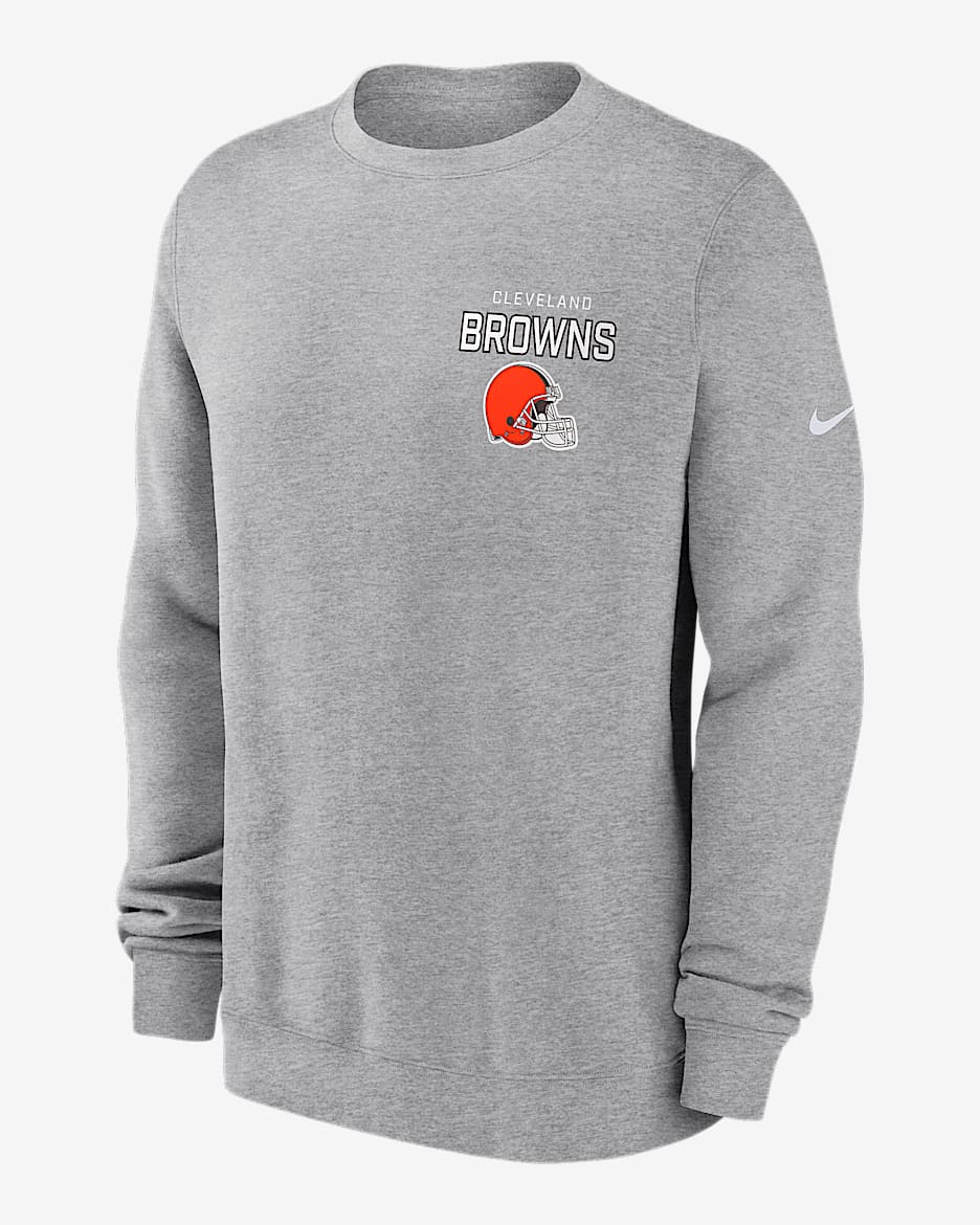 Cleveland Browns Draw Block Club Men's Nike NFL Pullover Crew - Grey Heather
