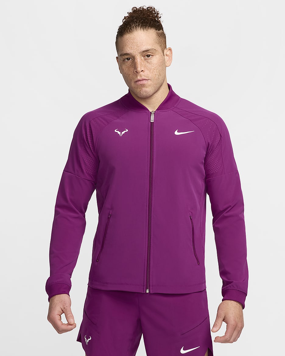 Chamarra de tenis para hombre Nike Dri-FIT Rafa - Sangría/Blanco