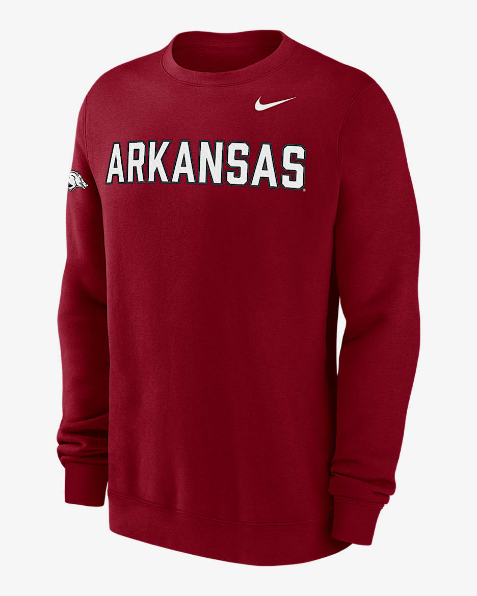 Sudadera de cuello redondo universitaria Nike para hombre Arkansas Club Fleece - Carmesí team