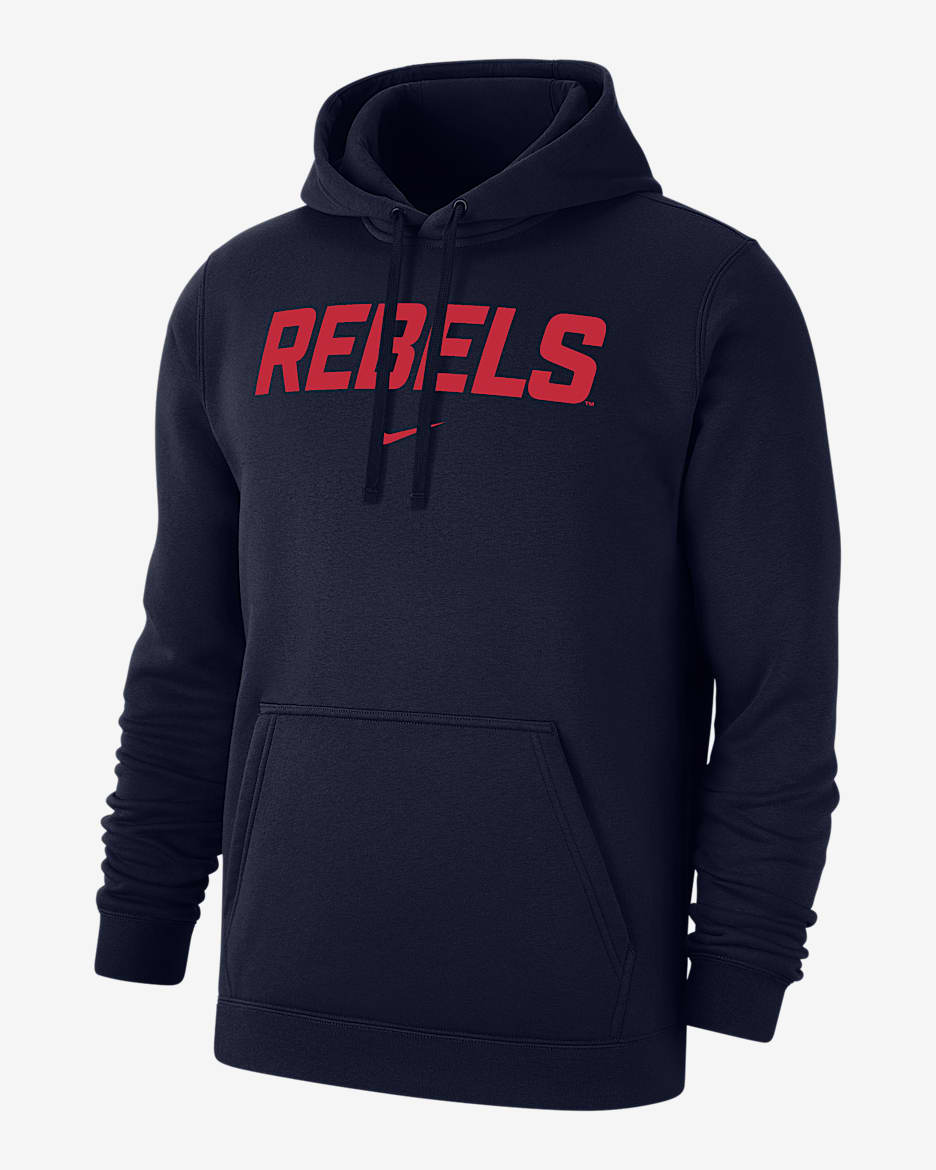 Sudadera con gorro sin cierre universitaria Nike para hombre Ole Miss Club Fleece - Azul marino