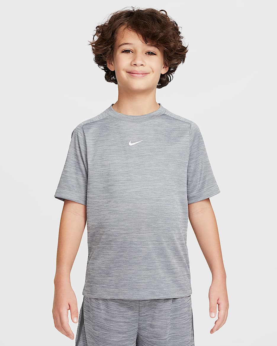 Haut à manches courtes Dri-FIT Nike Multi pour ado - Smoke Grey/Photon Dust/Blanc