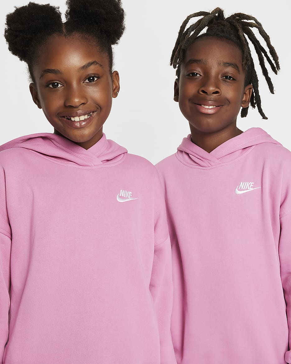 Nike Sportswear Club Fleece Big Kids' Oversized Pullover Hoodie - Magic Flamingo/White