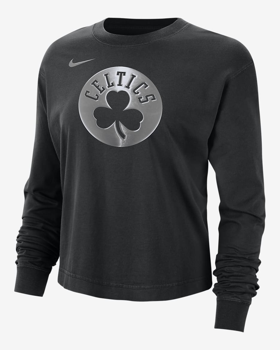 Playera de manga larga Nike de la NBA con brillo de corte cuadrado para mujer Boston Celtics Courtside - Negro