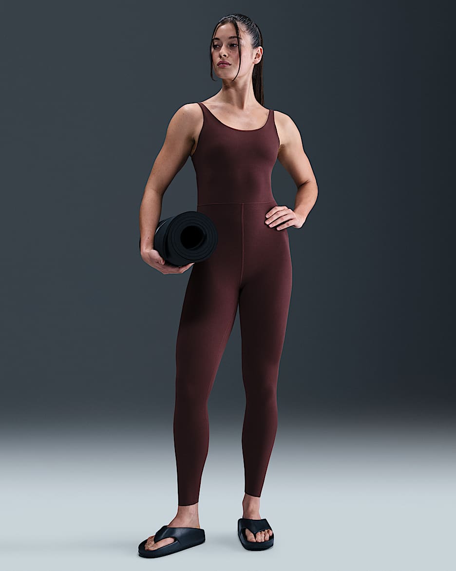 Nike Zenvy Women's Dri-FIT 7/8 Bodysuit - Burgundy Crush/White
