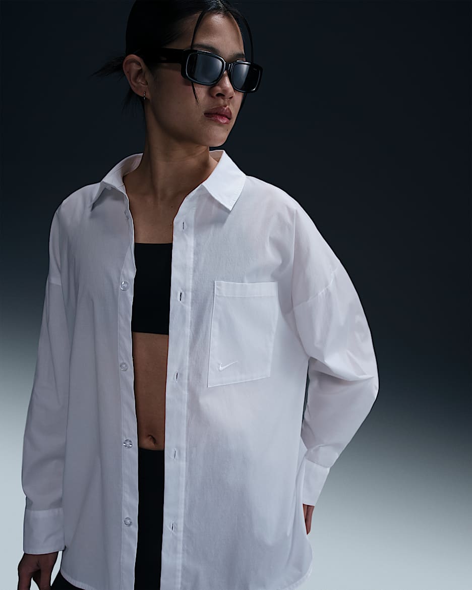 Nike Sportswear Chill Poplin Women's Loose Long-Sleeve Button-Up Top - White/White