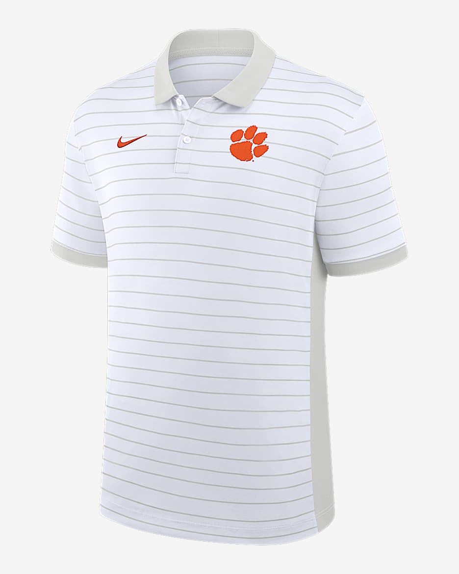 Clemson Sideline Victory Stripe Men's Nike Dri-FIT College Polo - White