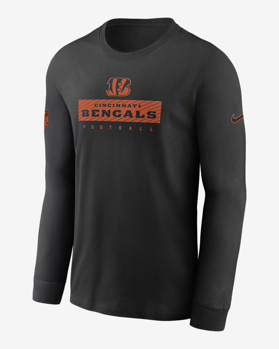 Cincinnati Bengals Sideline Team Issue Men's Nike Dri-FIT NFL Long-Sleeve T-Shirt - Black