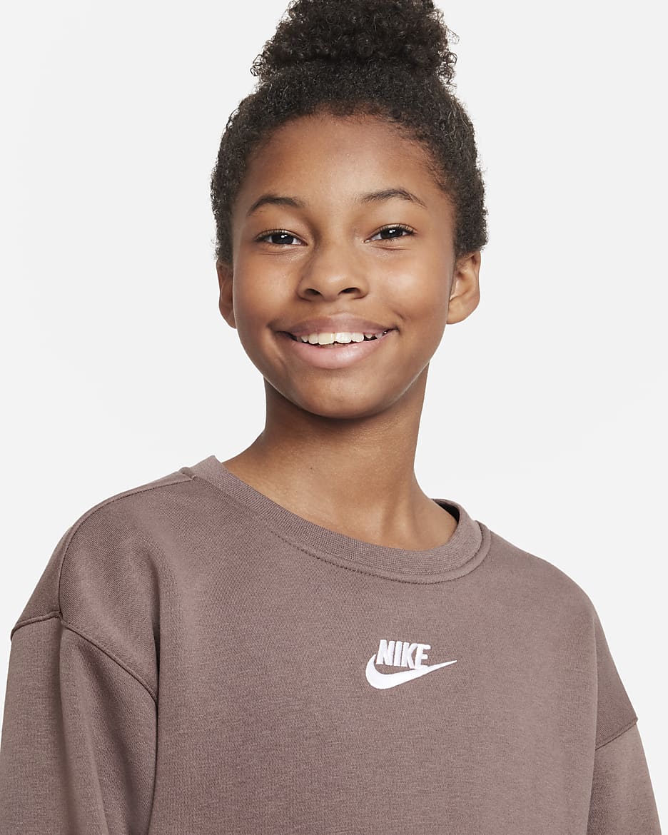 Nike Sportswear Club Fleece Big Kids' (Girls') Crew Sweatshirt - Plum Eclipse/White