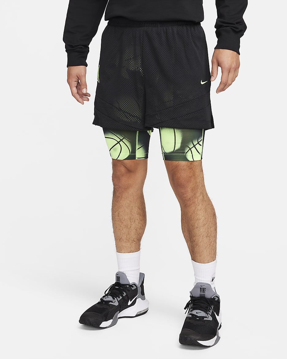 ジャ メンズ Dri-FIT 2イン1 10cm バスケットボールショートパンツ - ブラック/ライムブラスト