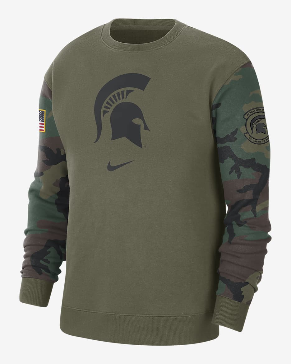 Michigan State Club Fleece Men's Nike College Crew-Neck Sweatshirt - Medium Olive/Black