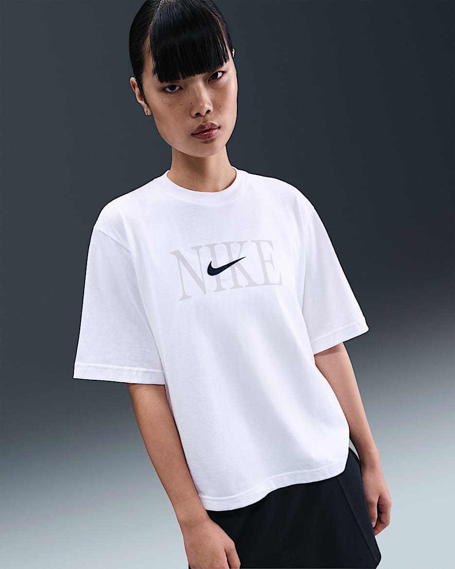 Nike Sportswear Essential Women's Boxy T-Shirt - White/Midnight Navy