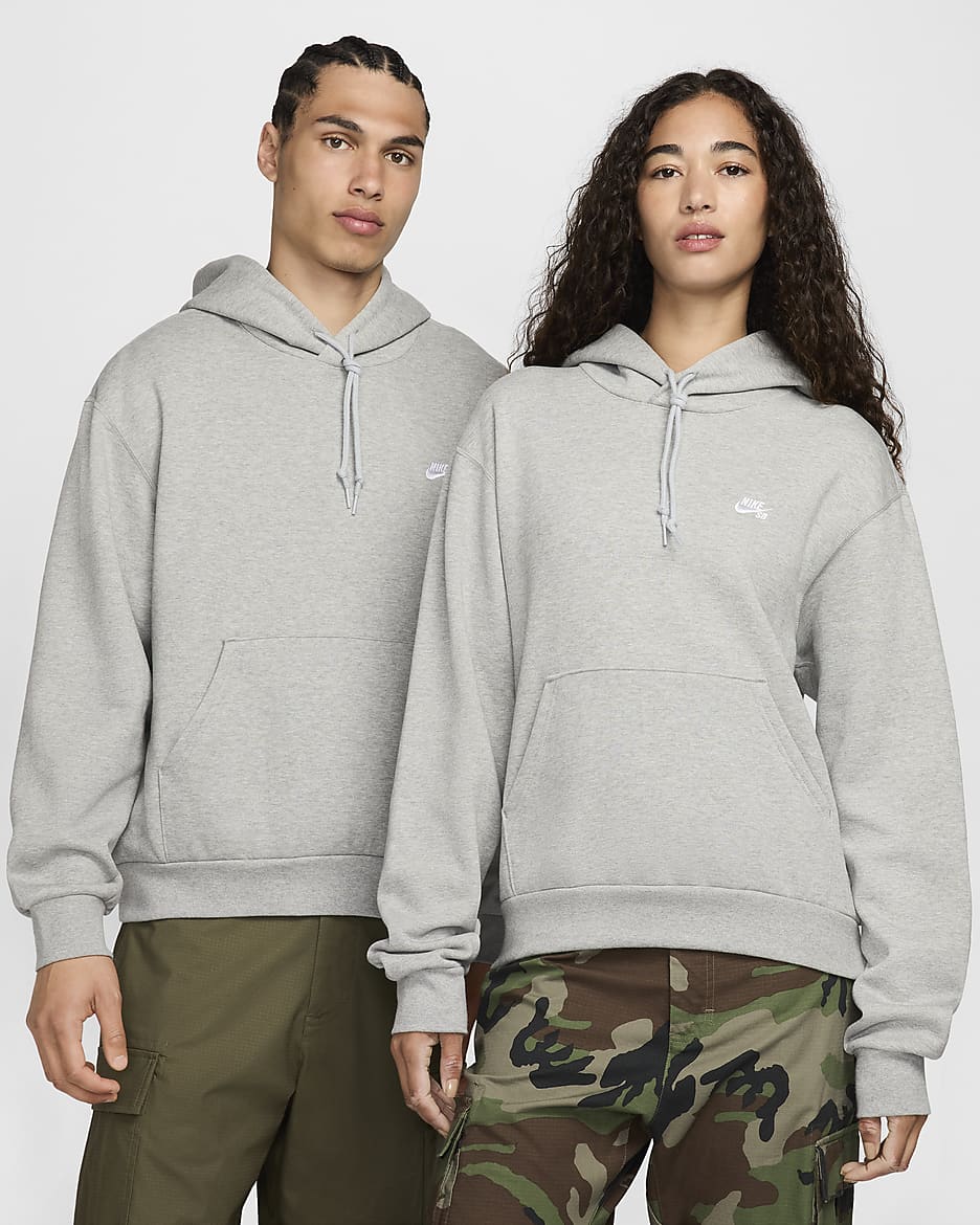 Nike SB Fleece Pullover Skate Hoodie - Dark Grey Heather/White