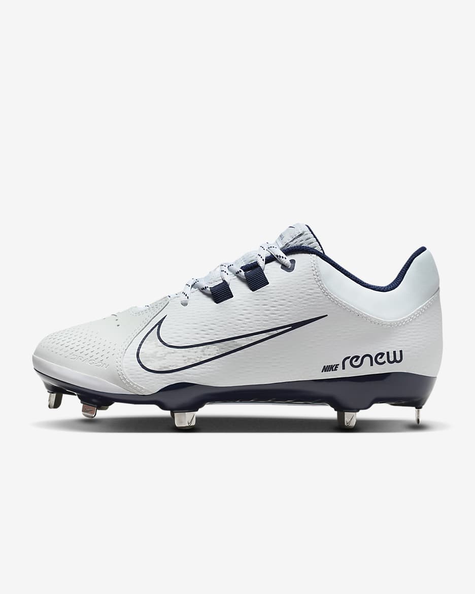 Tacos de softball para mujer Nike Hyperdiamond 4 Pro - Blanco/Azul marino medianoche/Gris lobo