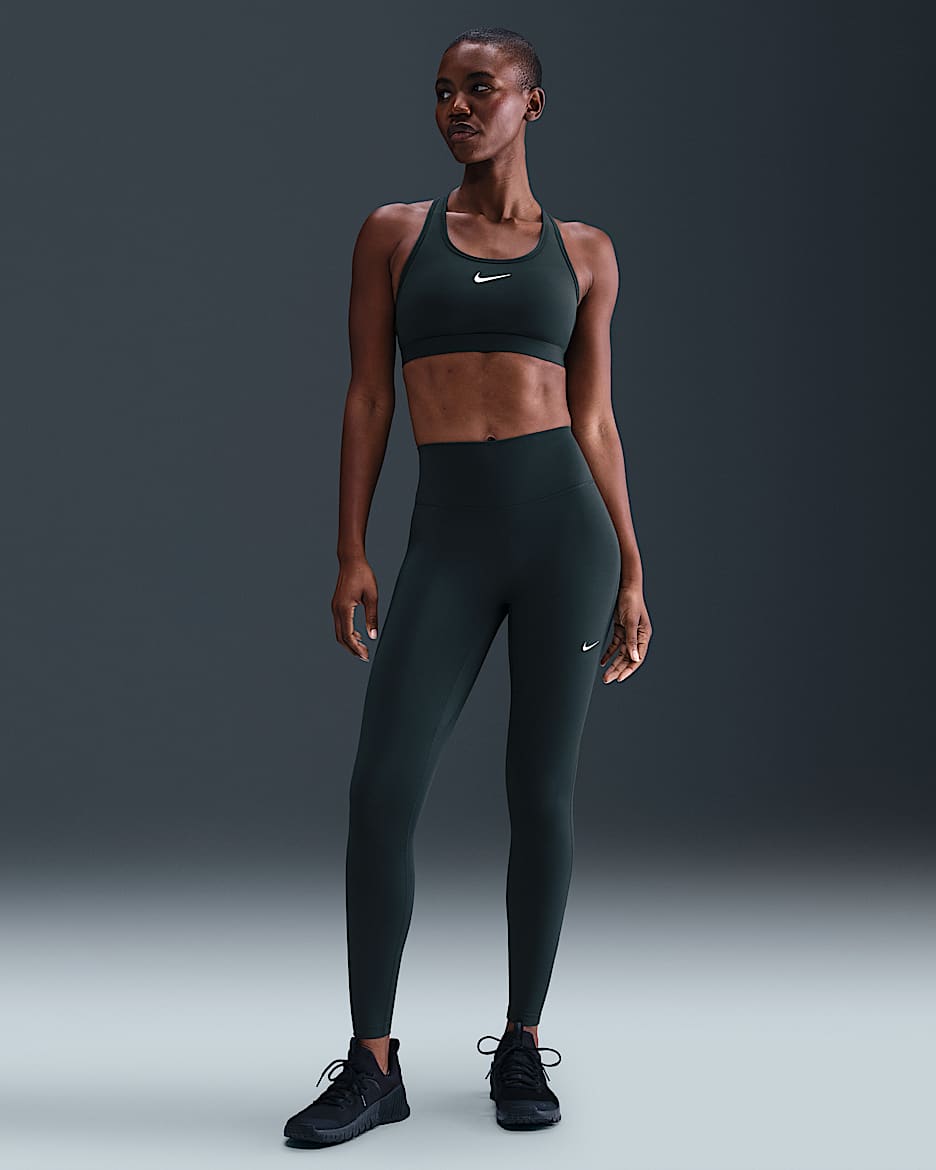 Nike One Leggings in voller Länge mit nahtloser Vorderseite und hohem Bund (Damen) - Seaweed/Weiß