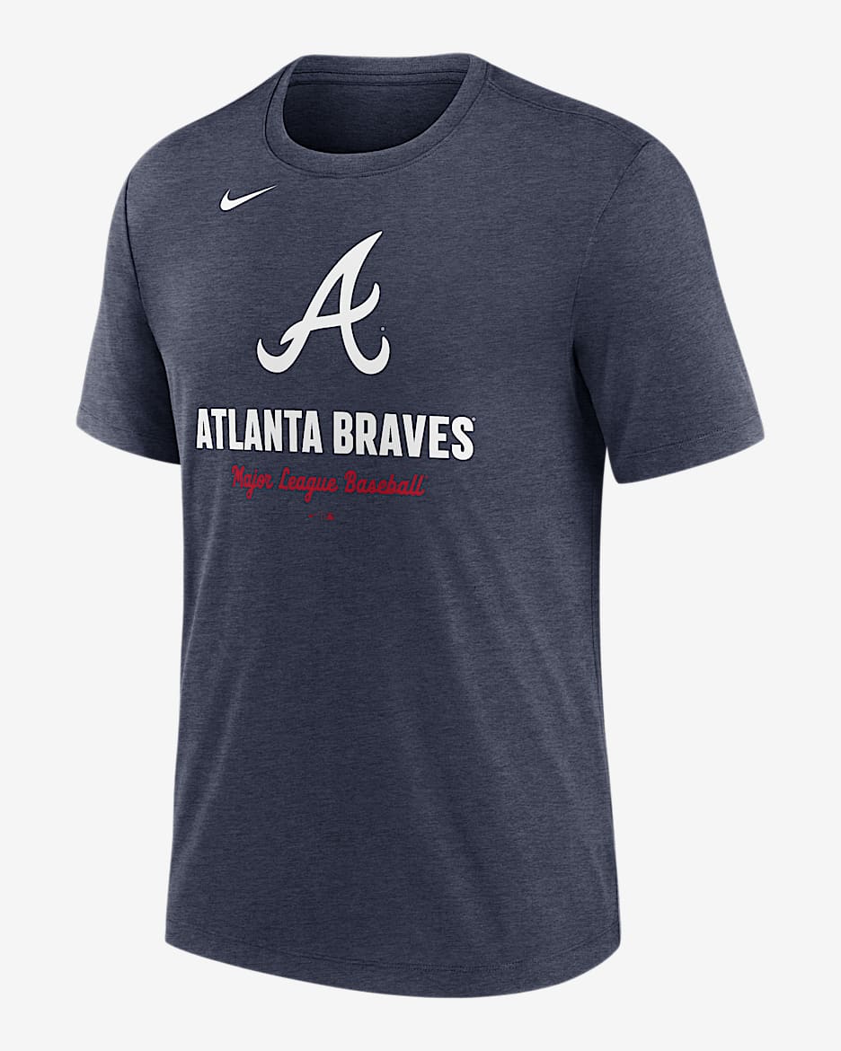 Playera Nike de la MLB para hombre Atlanta Braves Logo - Azul marino jaspeado