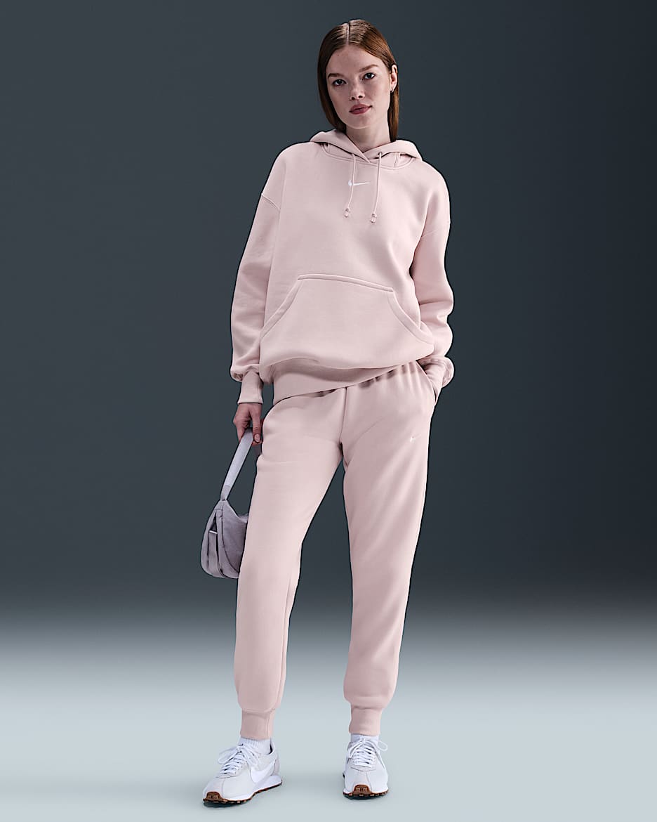 Nike Sportswear Phoenix Fleece Women's Mid-Rise Tracksuit Bottoms - Silt Red/Sail