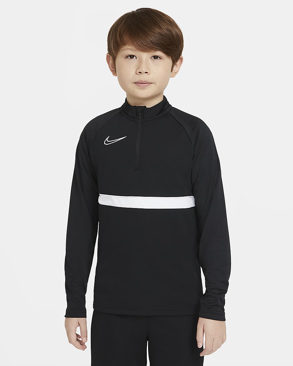 Prenda para la parte superior de entrenamiento de fútbol para niños talla grande Nike Dri-FIT Academy - Negro/Blanco/Blanco/Blanco