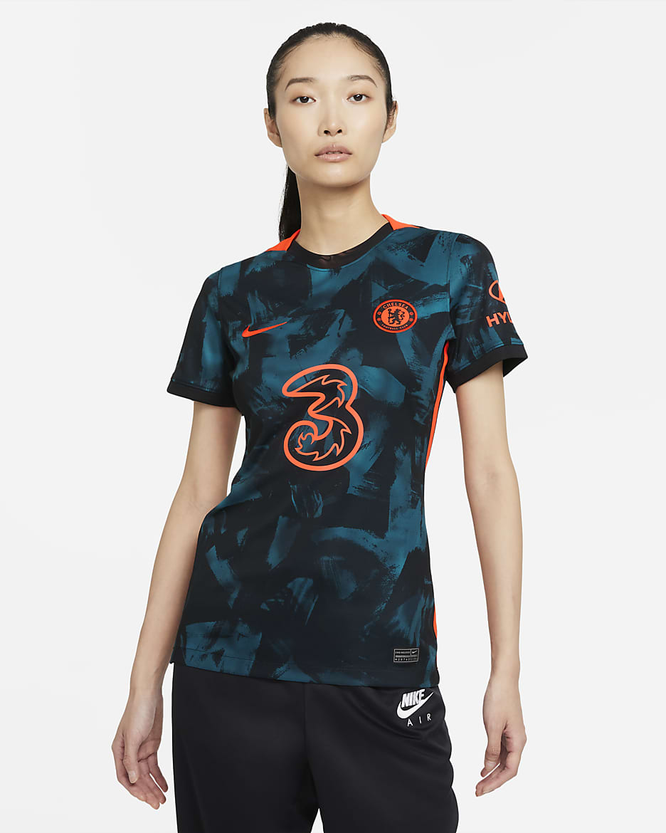 Jersey de fútbol Nike Dri-FIT para mujer Chelsea FC alternativo 2021/22 Stadium - Viento/Hipercarmesí/Hipercarmesí