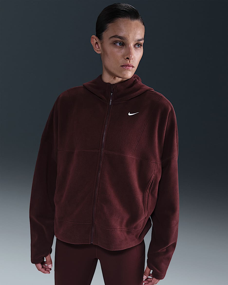 Nike One Women's Therma-FIT Full-Zip Top - Burgundy Crush/White