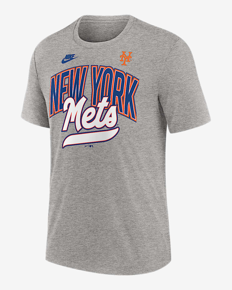 Playera Nike de la MLB para hombre New York Mets Cooperstown Retro - Gris jaspeado