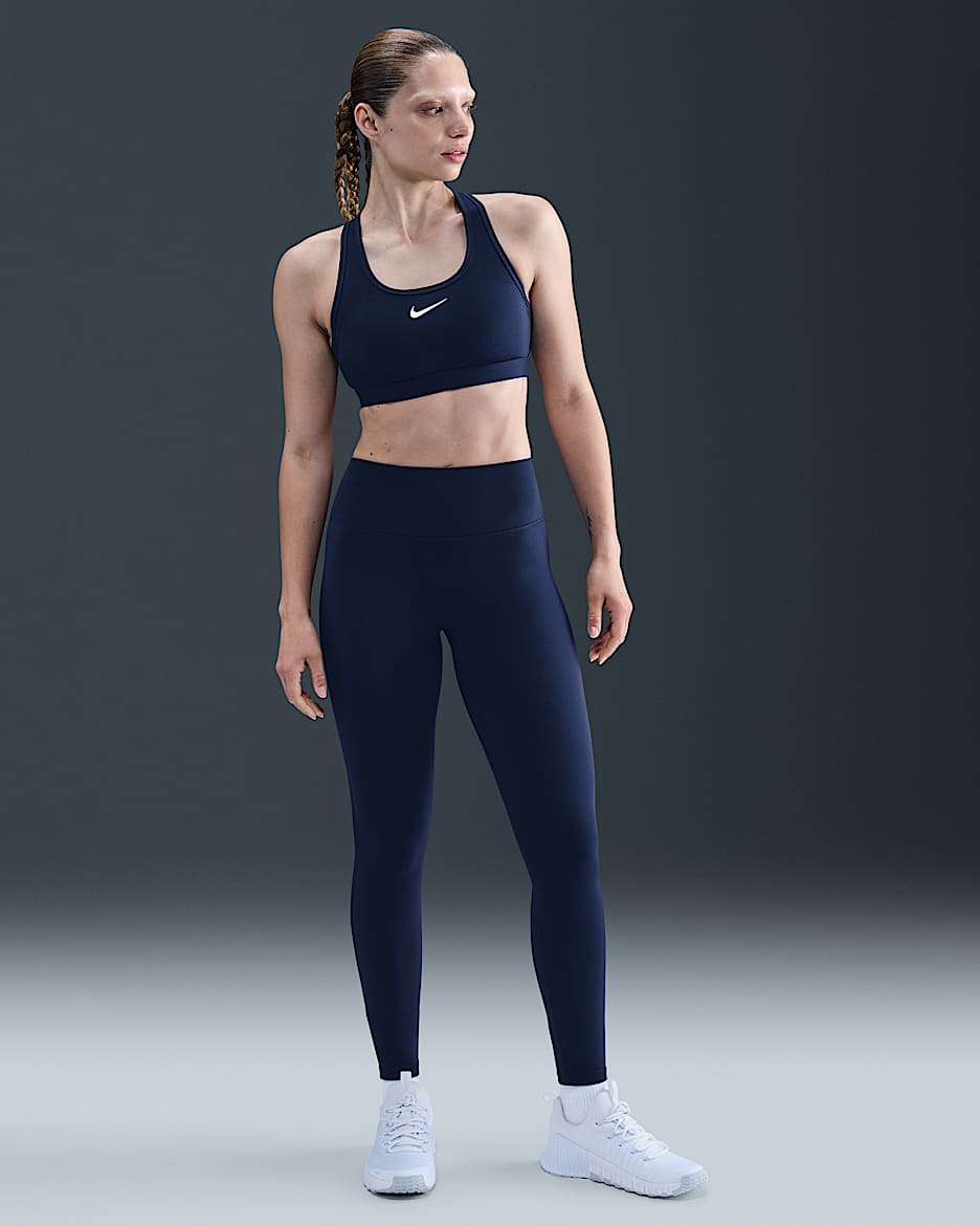 Nike One Seamless Front Women's High-Waisted Full-Length Leggings - Midnight Navy/White