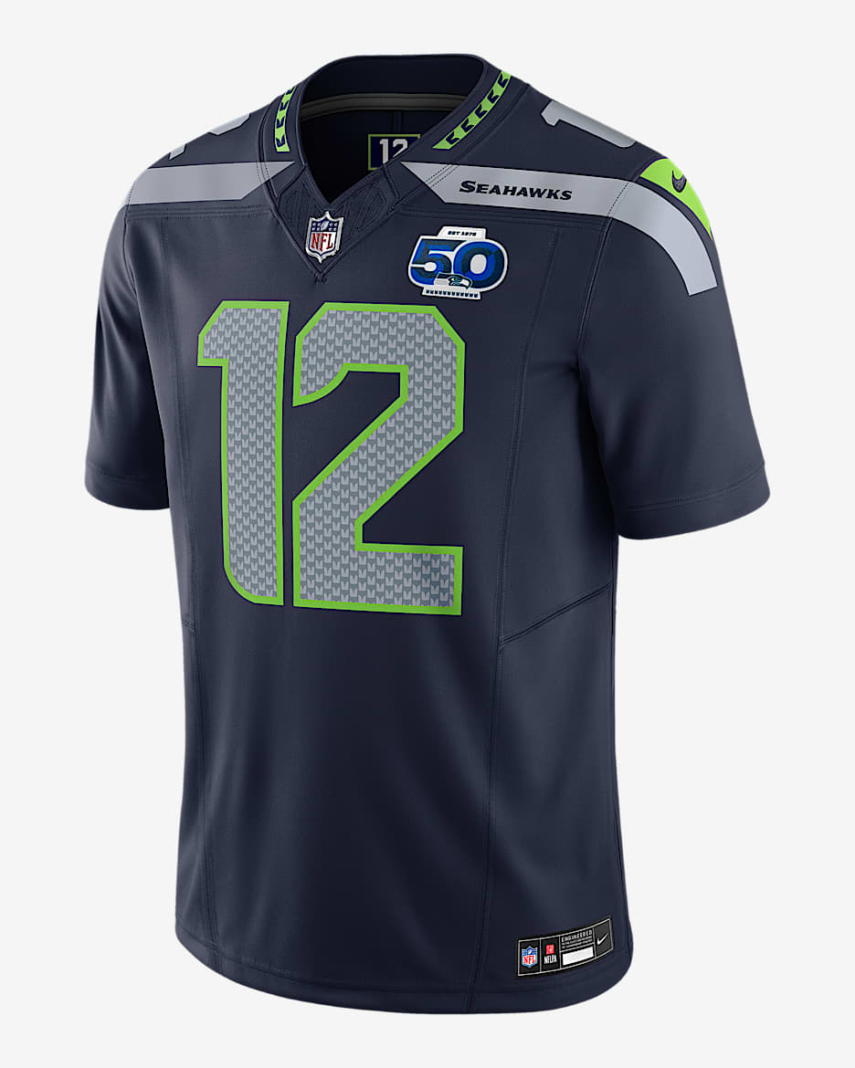 Jersey Nike Dri-FIT de la NFL Limited para hombre 12s Seattle Seahawks 50th Anniversary - Azul marino