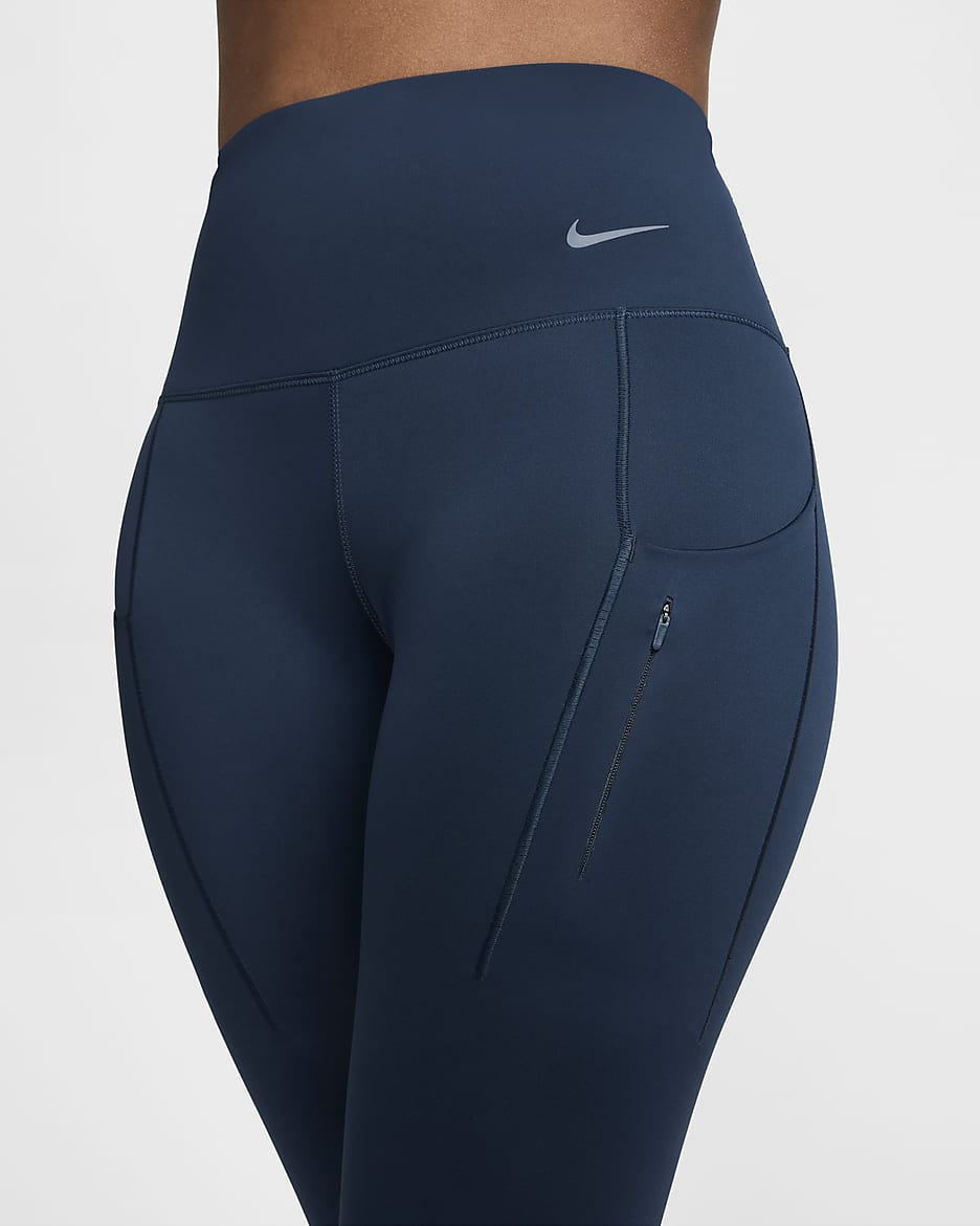 Legging 7/8 à taille haute et maintien supérieur avec poches Nike Go pour femme - Armory Navy/Noir