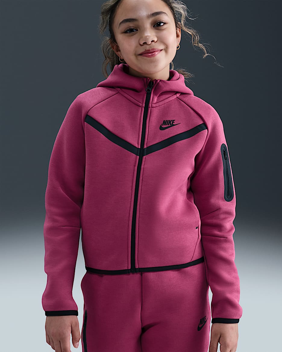 Nike Sportswear Tech Fleece Girls' Full-Zip Hoodie - Sweet Beet/Black/Black