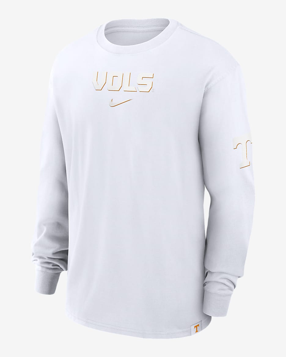 Playera de manga larga universitaria Nike para hombre Tennessee Volunteers Statement Max90 - Blanco