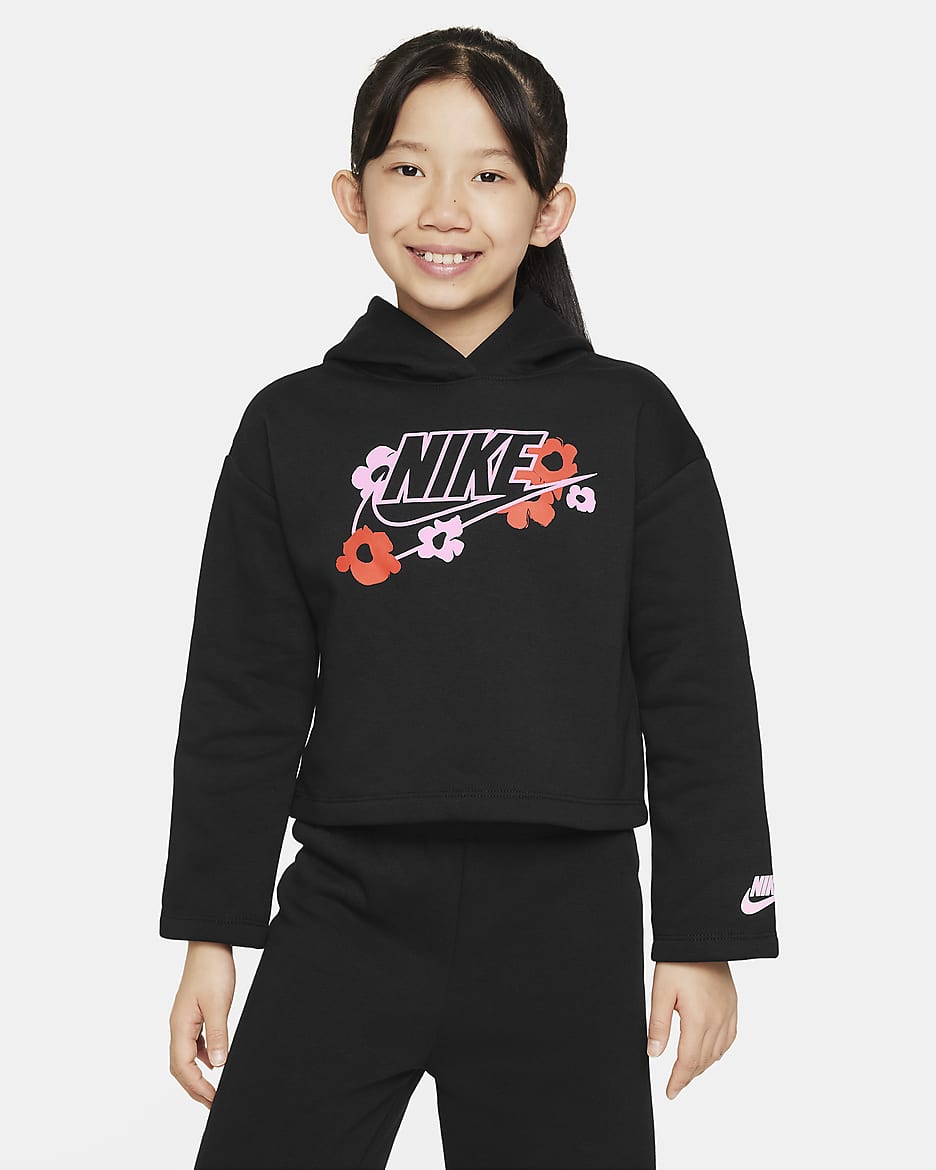 Nike Floral Fleece Younger Kids' Graphic Hoodie - Black