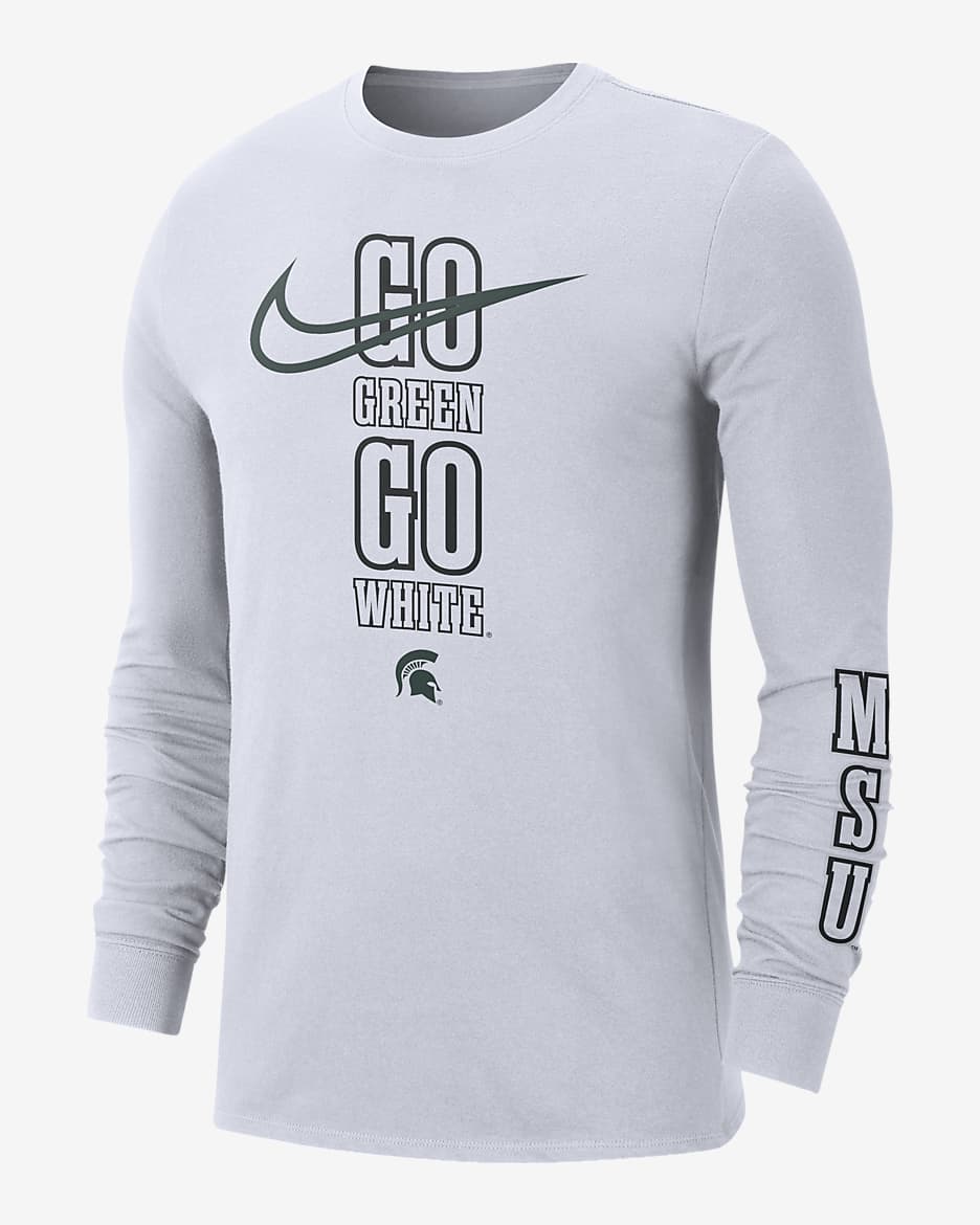 Michigan State Back 2 School Men's Nike College Crew-Neck Long-Sleeve T-Shirt - Summit White