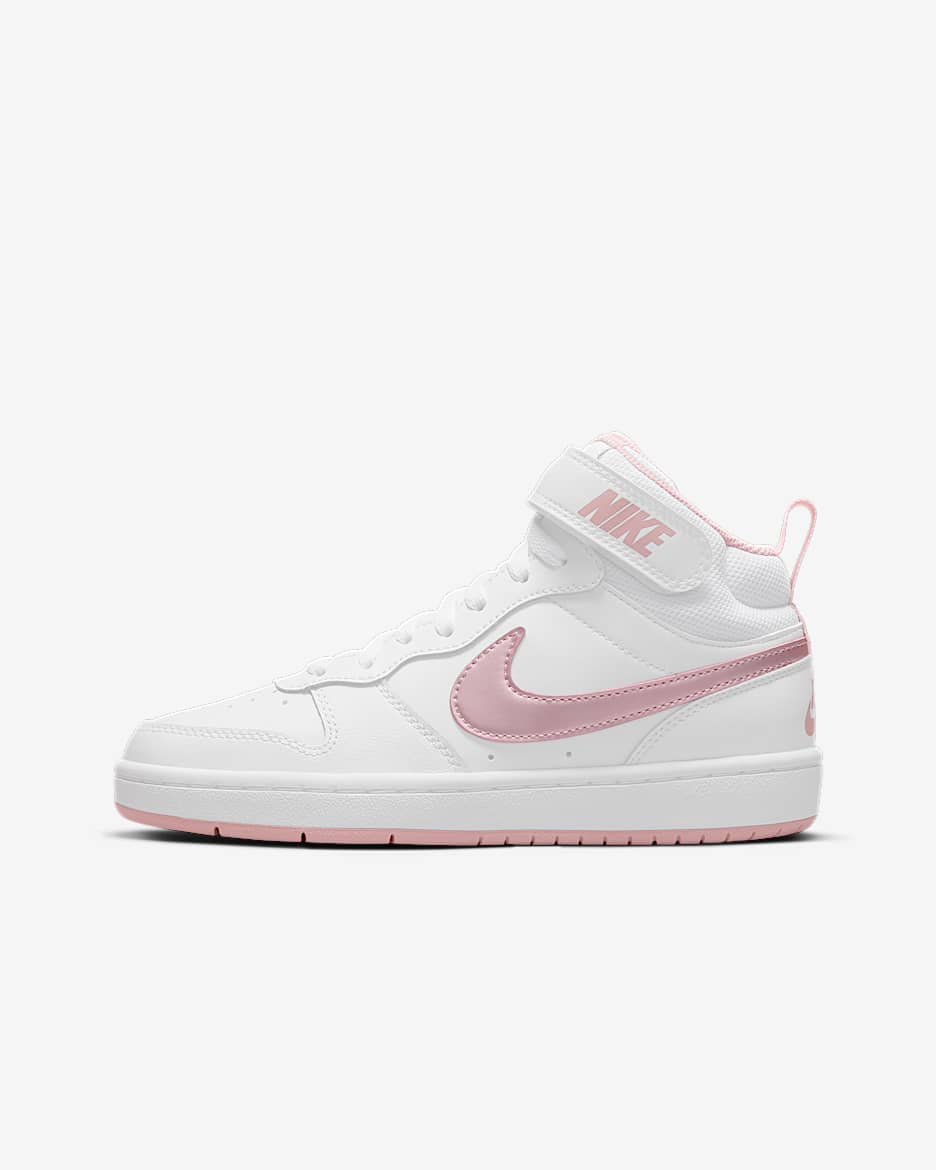 Nike Court Borough Mid 2 Big Kids' Shoes - White/Pink Glaze