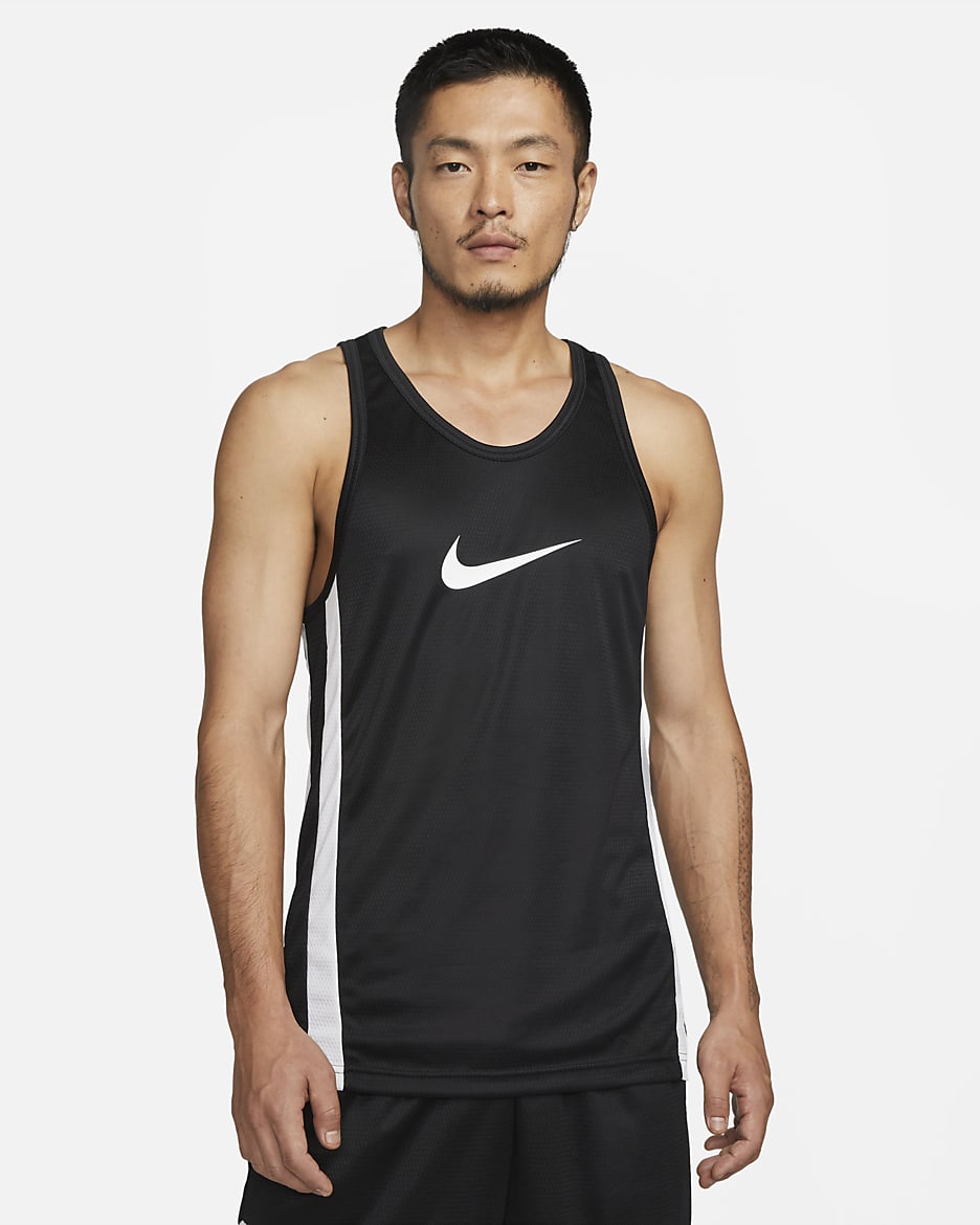 ナイキ Dri-FIT アイコン メンズ バスケットボールジャージー - ブラック/ブラック/ホワイト/ホワイト