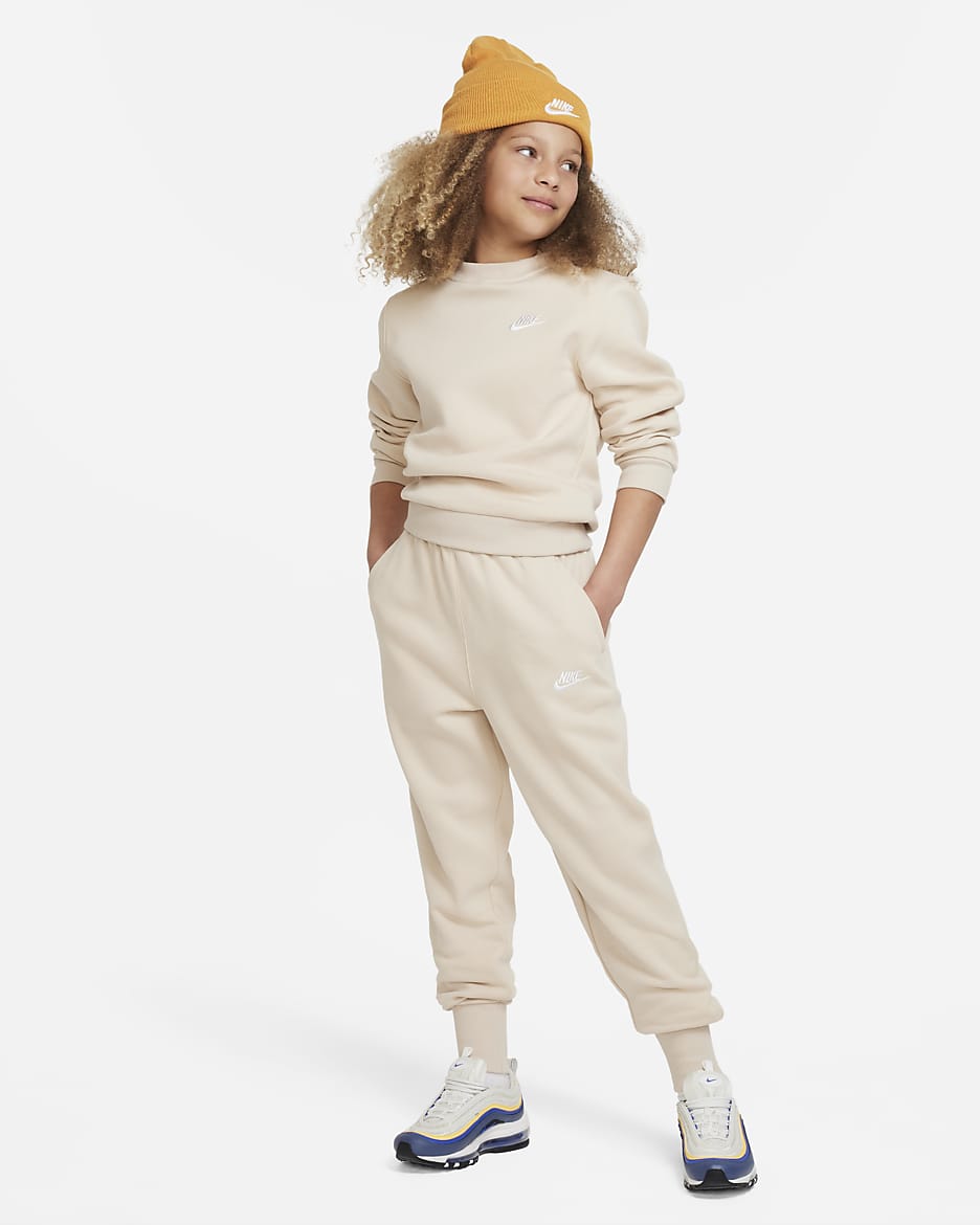 Pantaloni aderenti a vita alta Nike Sportswear Club Fleece – Ragazza - Sanddrift/Sanddrift/Bianco