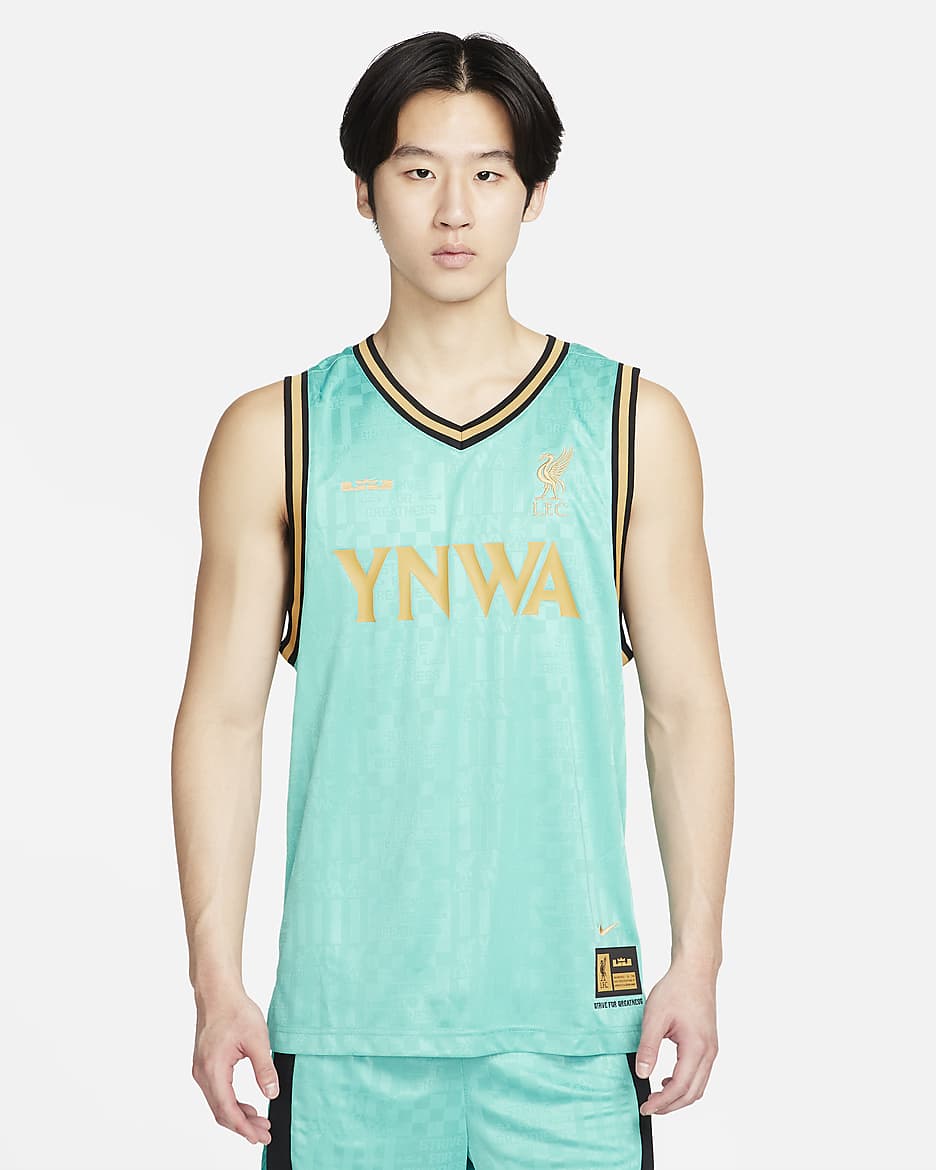 LeBron x Liverpool FC Men's Dri-FIT DNA Basketball Jersey - Washed Teal/Truly Gold