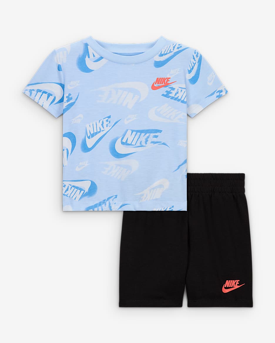 Nike Sportswear Baby On the Move Printed Tee and French Terry Shorts Set - Black