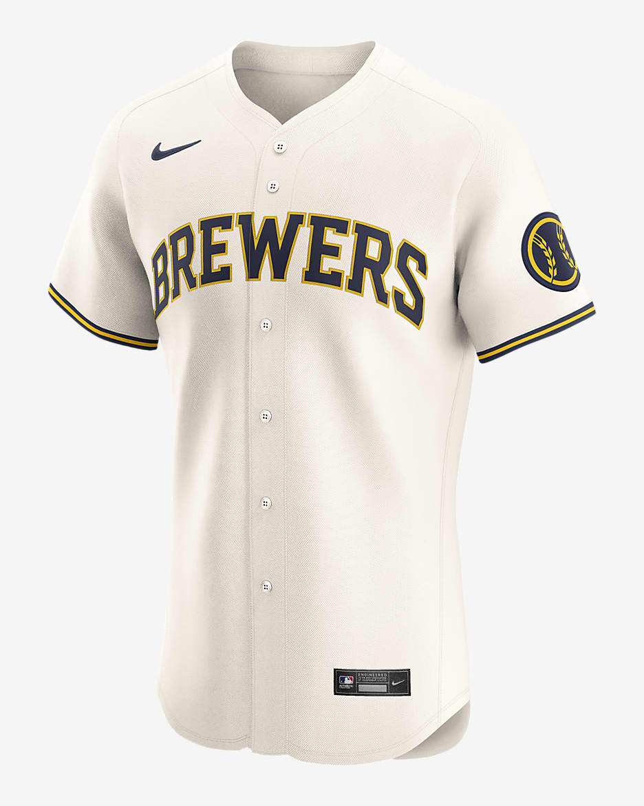 Jersey Nike Dri-FIT ADV de la MLB Elite para hombre Milwaukee Brewers - Crema